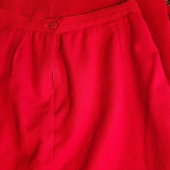 Vintage 1960s 1970s Women’s Red Wool Midi Maxi Skirt High Waist Modest Lined - Picture 6 of 10